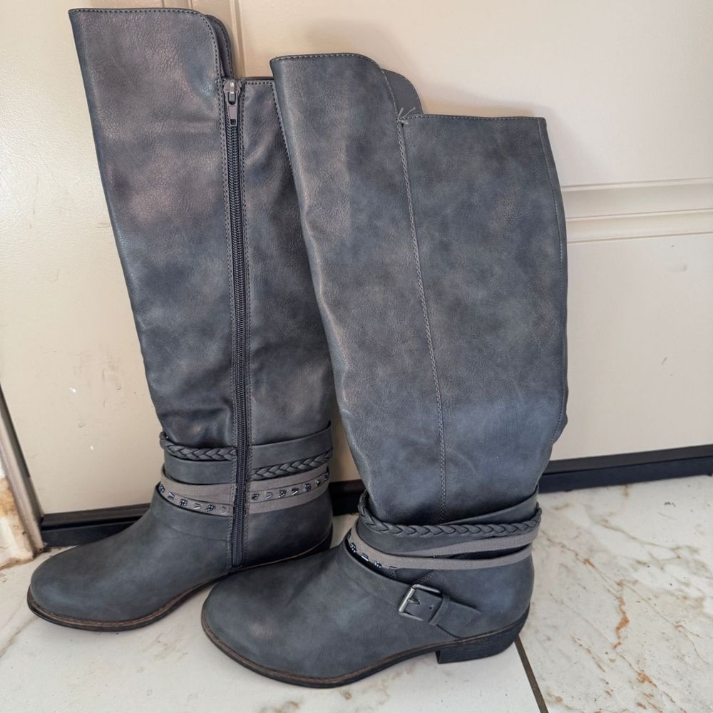 Gray Knee High Boots